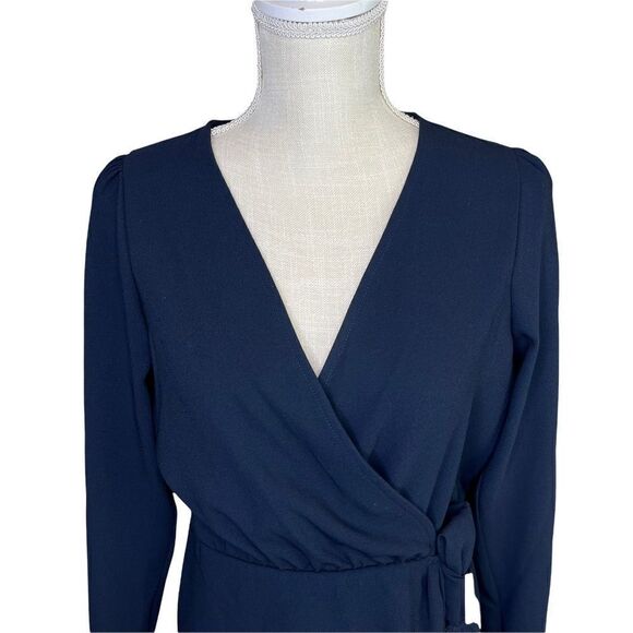 NEW The Kooples Daisy Bow Detail Crepe Navy Long Sleeve Mini Dress - Picture 7 of 12